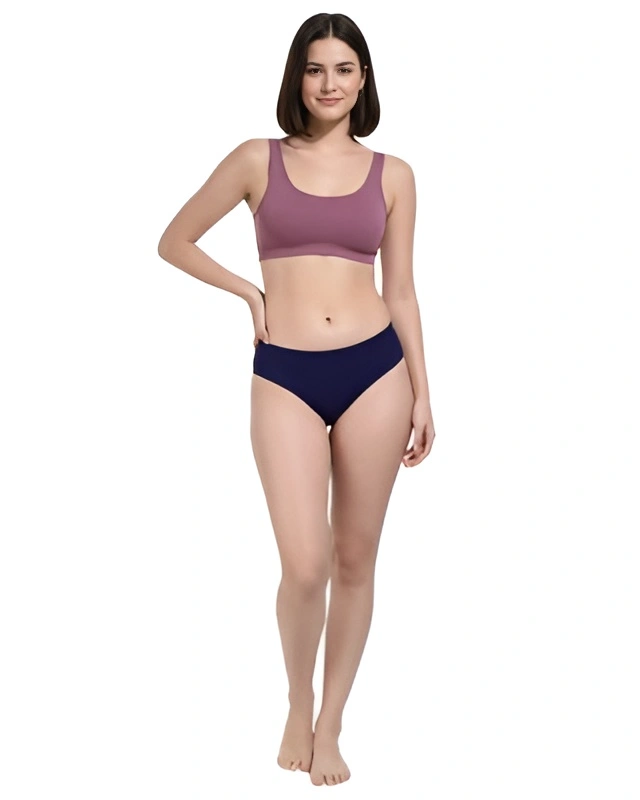 Solid Navy Cotton Hipster Panty for women