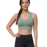 Sage green seamless sports bra for women comfortable gym yoga bra