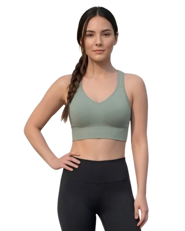 Sage green seamless sports bra for women comfortable gym yoga bra