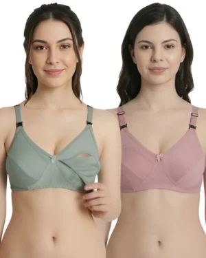 Hivra Soft Pink and Green Maternity Bra Combo for Women Set Packs