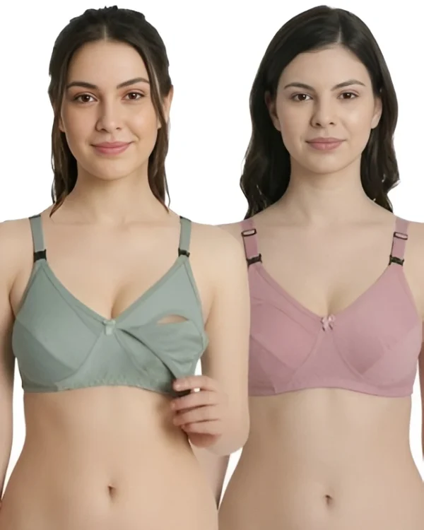 Hivra Soft Pink and Green Maternity Bra Combo for Women Set Packs