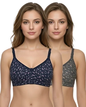 Grey & Navy Blue Printed Bra Combo (Pack of 2) | Hivra Soft
